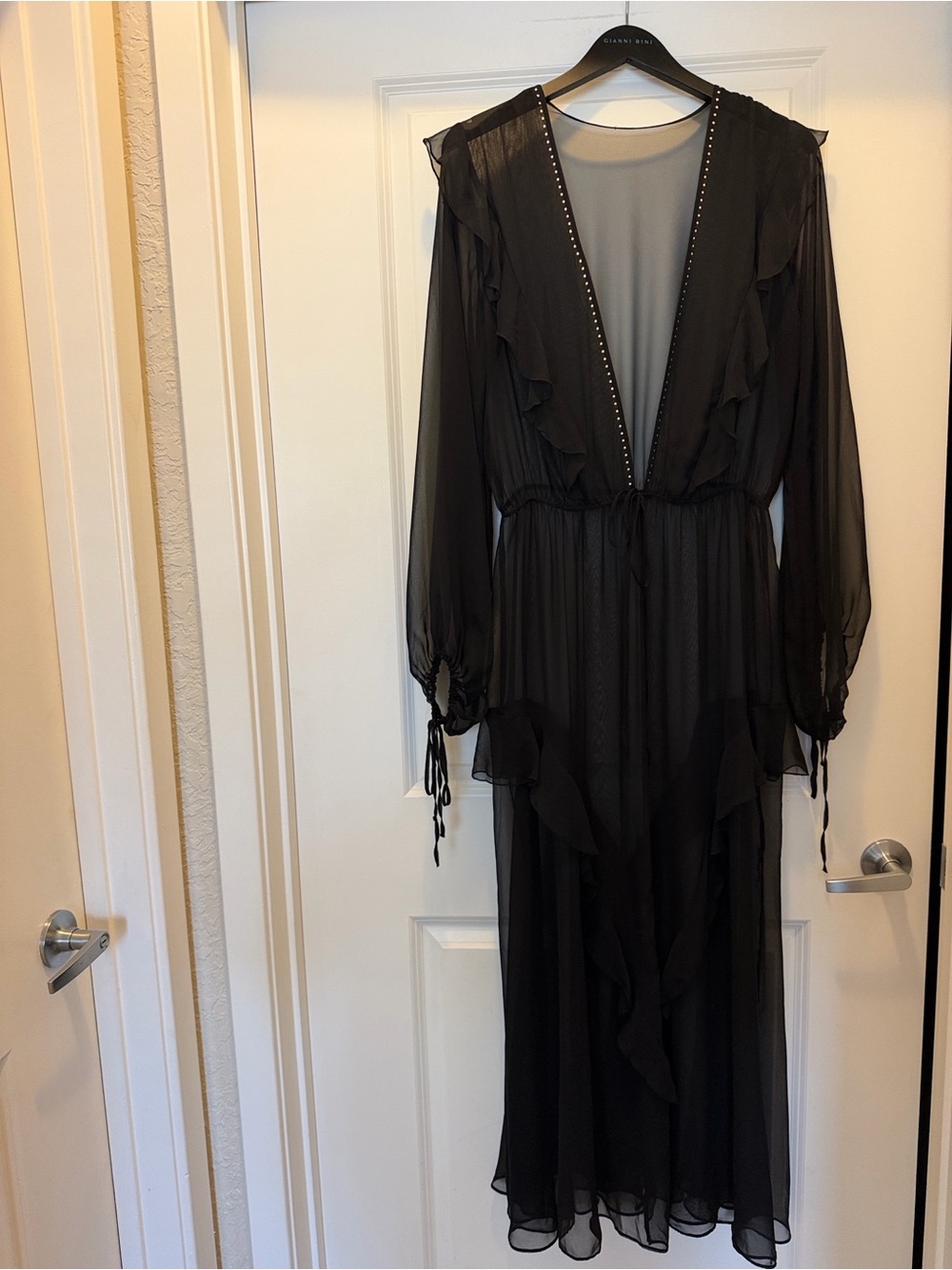 Victoria's Secret Black Sheer Ruffled V-Neck Maxi Dress